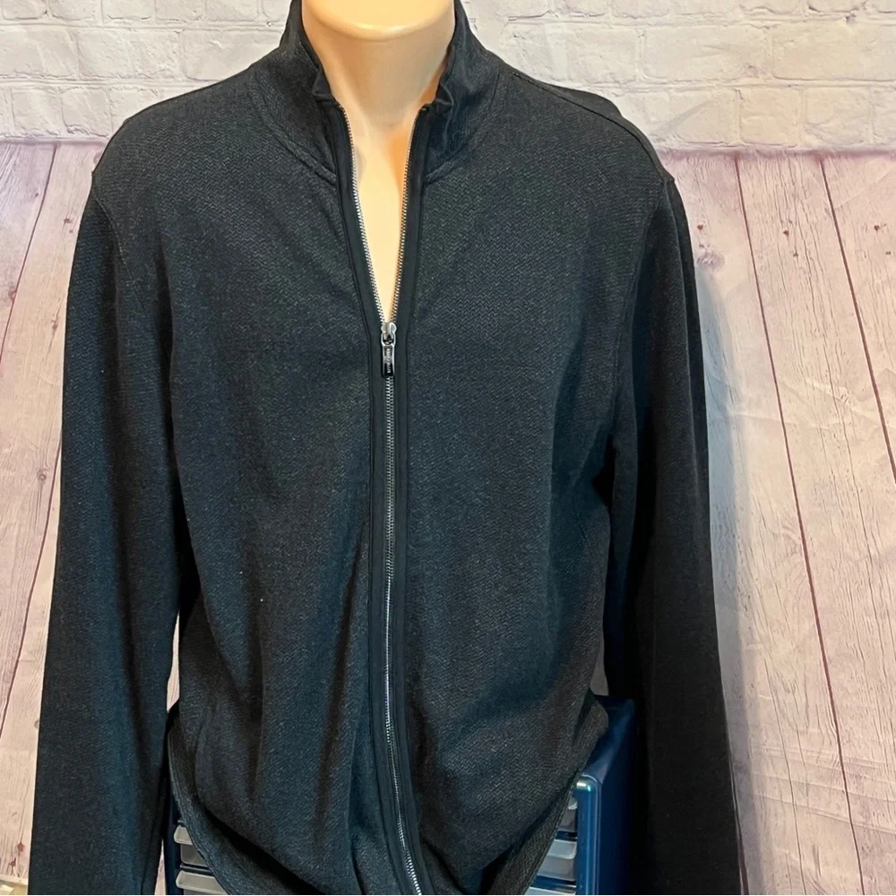 Perry Ellis Men’s Full Zip Rib Knit Ottoman Collard Sweater Black Size L